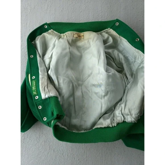 Vintage 1960s Holloway Green Wool Varsity Bomber Jacket USA Made 38 M - Picture 9 of 15